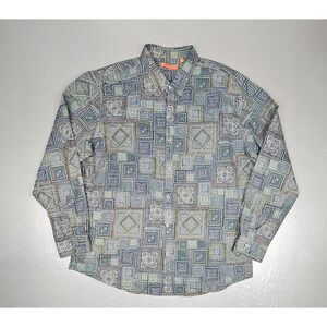 Tori‎ Richard Hawaiian Shirt Mens 2XL Multicolor Geometric Long Sleeve Cotton